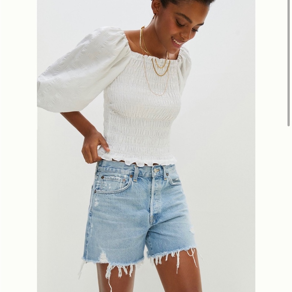 Agolde Light Blue Distressed Jean Shorts